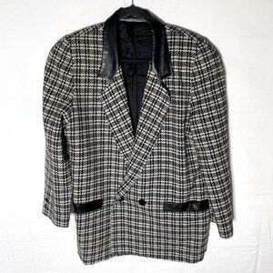 Vintage Sterling Stall Sport Black White Plaid Virgin Wool Oversized Blazer M